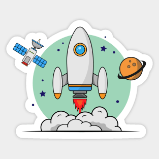 Rocket with Satellite and Planet Space Sticker